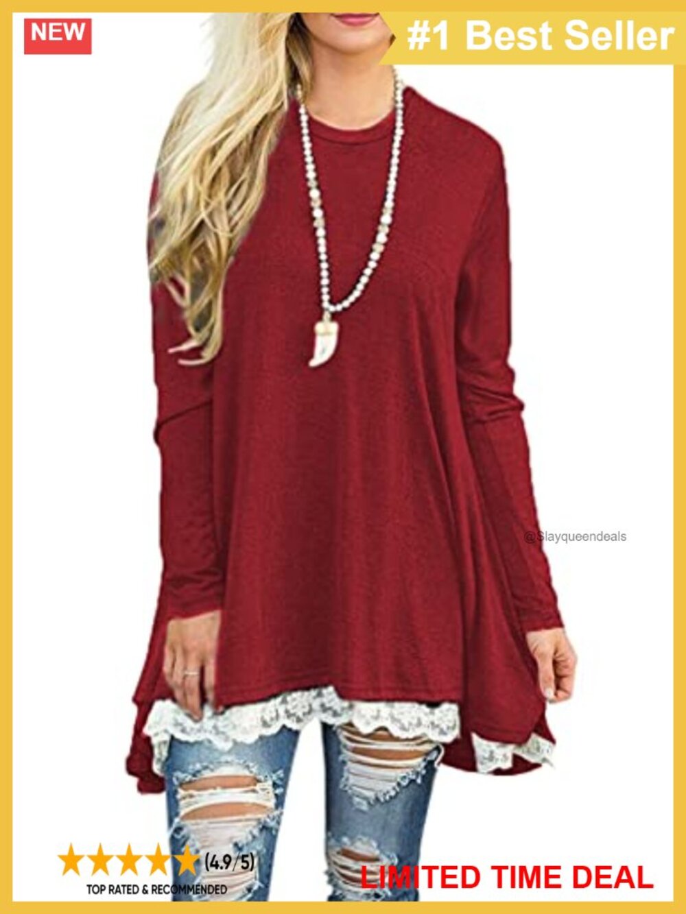 Long Sleeve Tunic Top Layered Chiffon Hem Blouse